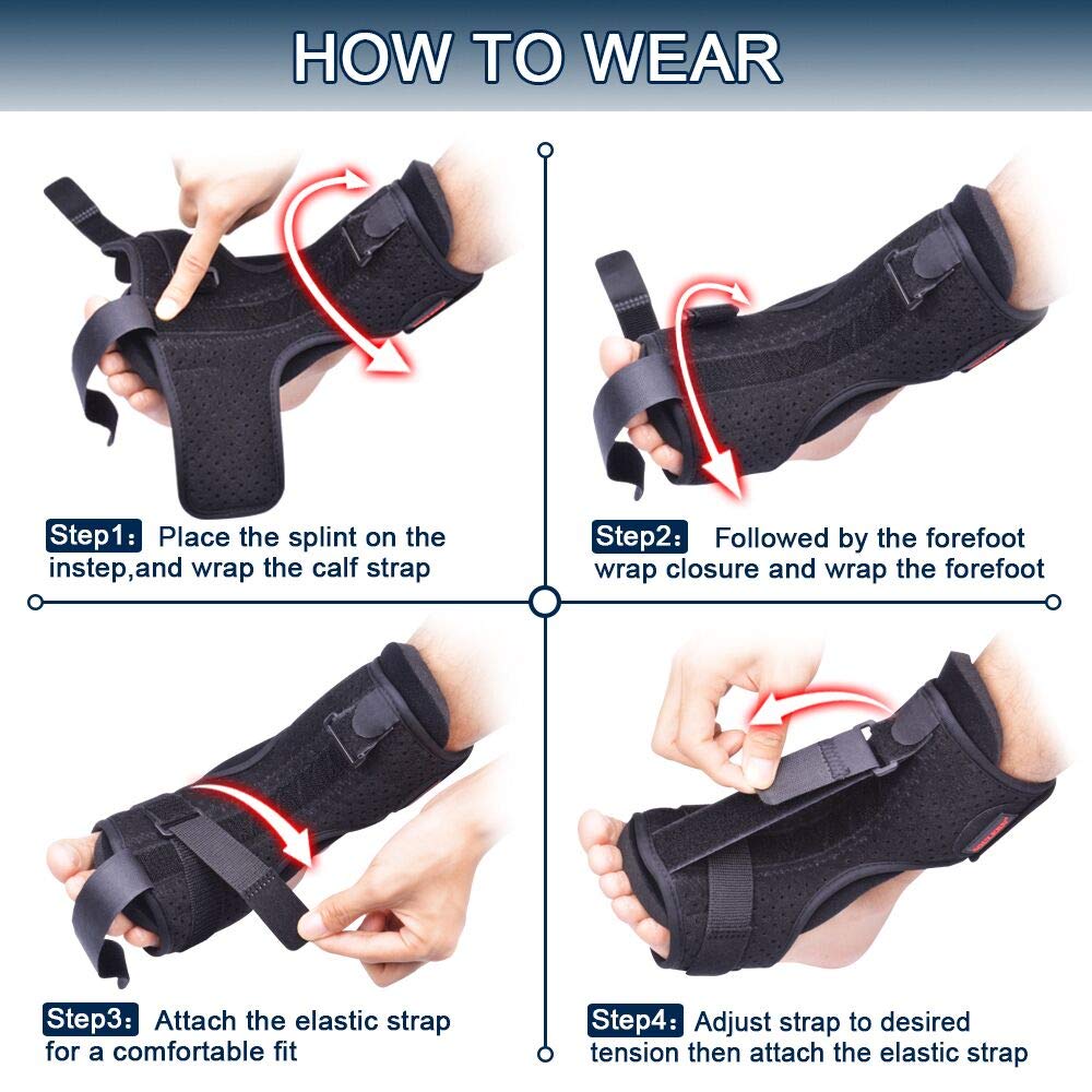 Plantar Fasciitis Night Splint Foot Drop Orthotic Brace, Adjustable Elastic Dorsal Night Splint For Plantar Fasciitis, Heel, Ankle, Arch Foot Pain, Achilles Tendonitis With Hard Spiky Massage Ball: Industrial & Scientific