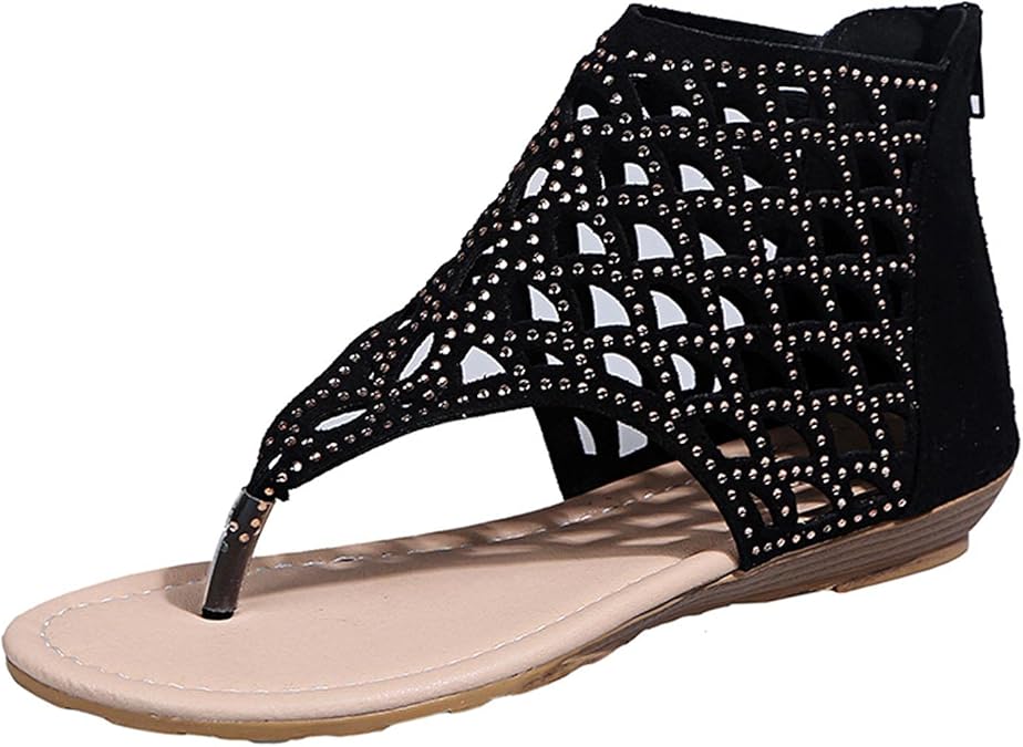 Women's Summer Rhinestone Hollow Zipper Sandals, Rhinestones Design
