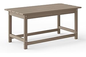 WestinTrends Malibu Outdoor Coffee Table, 35" x 17.5" All Weather Poly Lumber Patio Adirondack Coffee Table for Garden Lawn Porch Balcony, Weathered Wood