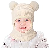 Aofalbe Kids Winter Hat Scarf Set for Baby Girls Boys, Toddler Knit Beanie Hat for Infant with Warm Fleece Lined Pom