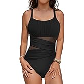 VIMPUNEC One Piece Swim Suits for Women Modest Tummy Control Bathing Suit Sexy Mesh Swimwear