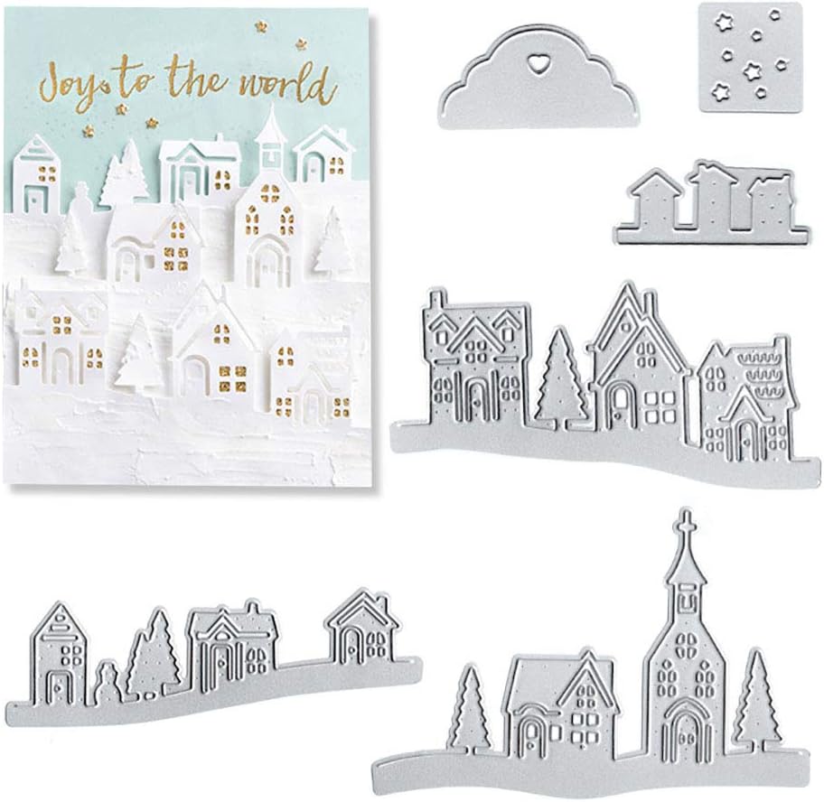 On-Airstore Village House Metal Cutting Dies Stencil Template Moulds, Embossing Tool for Album Paper Card Making Scrapbooking DIY Etched Dies Craft