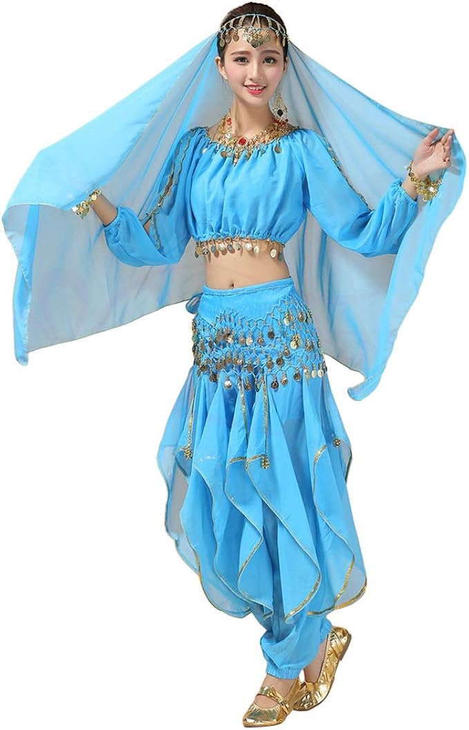 Haodasi 4 Piece Indian Dance Set, Sequin Belly Dance Costume Halloween
