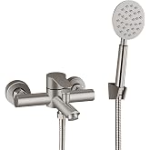 Aolemi Bathtub Faucet Wall Mount Tub Set Round Handheld Brushed Nickel | 2 Function,Round Handheld Spray,Bath Tub Spout,Bathroom Shower Mixer,SUS304,Single Handle,6 Inch Center,Fast Tub Filler