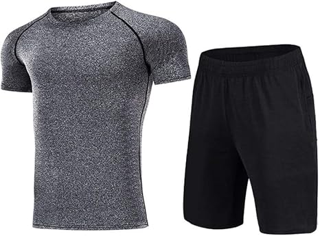 Amazon Co Jp トレーニングウェア メンズスーツトレーニングフィットネス服2点セットを実行しているジムスポーツストレッチフィットネス服メンズ速乾性のタイツ Color F Size S ホーム キッチン