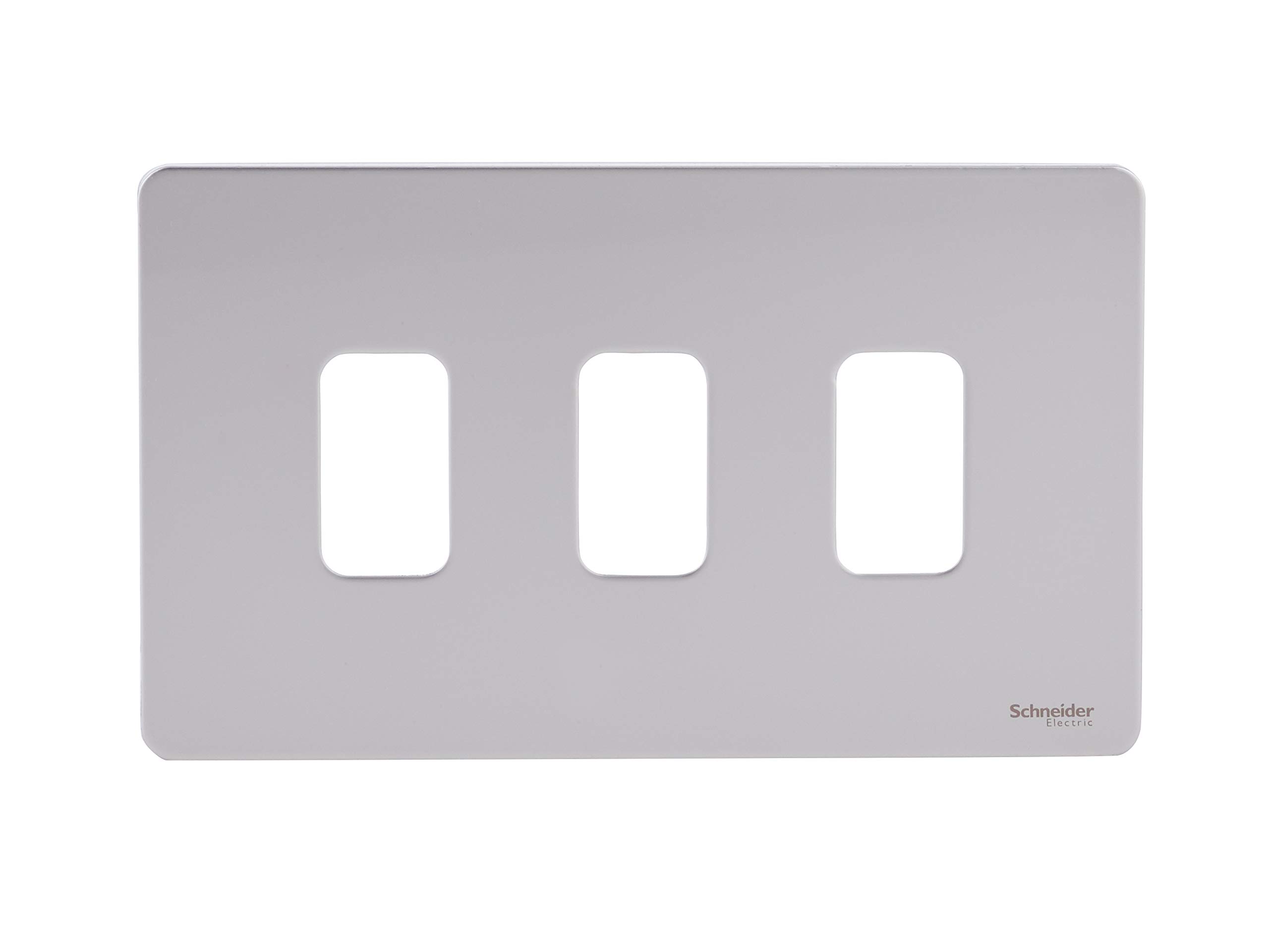 Schneider Electric Ultimate Screwless Flat Plate - 3 Gang Grid Faceplate, with Mounting Frame, GUGS03GPN, Pearl Nickel, Pack of 5