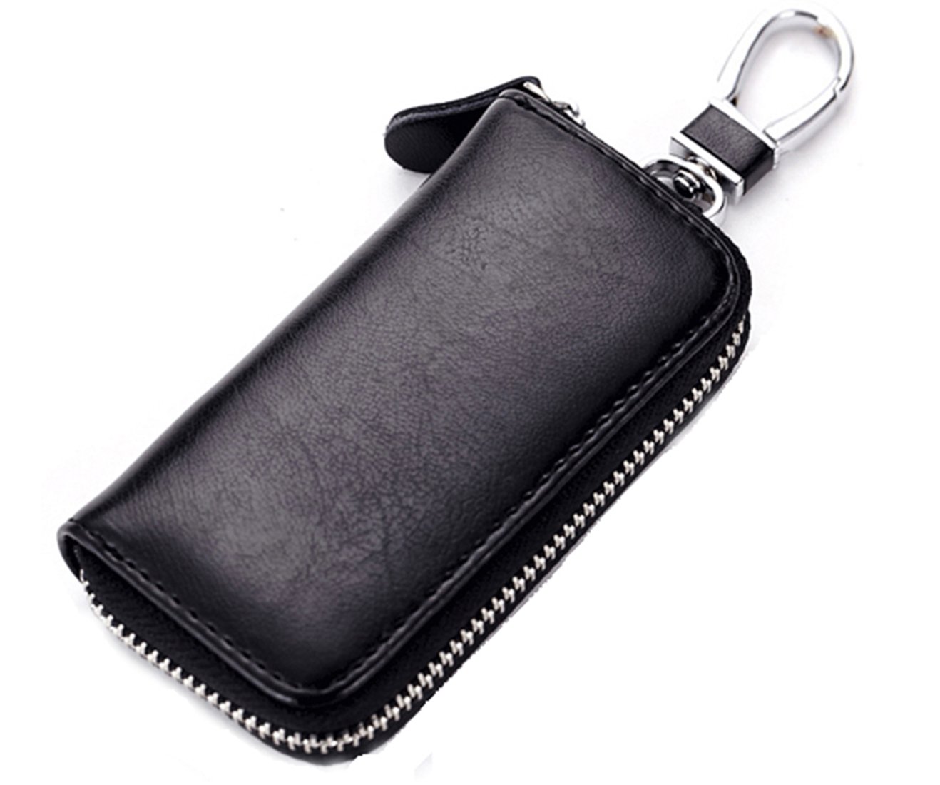 iSuperb® Leather Key Case Card Holder Wallet Purse Pouch Bag Security with Hook Clip 11x6x2.5cm (Black)