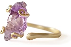 NEW Designs by Nature Gems Raw Amethyst Ring, February Birthstone Jewelry, Adjustable Ring, Yellow Gold Vermeil, Genuine Raw 