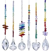 6 Pcs Colorful Crystal Prism Pendants Chandelier Window Suncatcher Decor | Colorful Crystal Octagon Chakra Prism Suncatcher Pendants Hanging Set of 6 for Chandelier Window Garden Office Wedding Decor