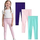 Girls Leggings 3-Pack Set Cotton Casual Solid Stripe Stretch Tights Pants