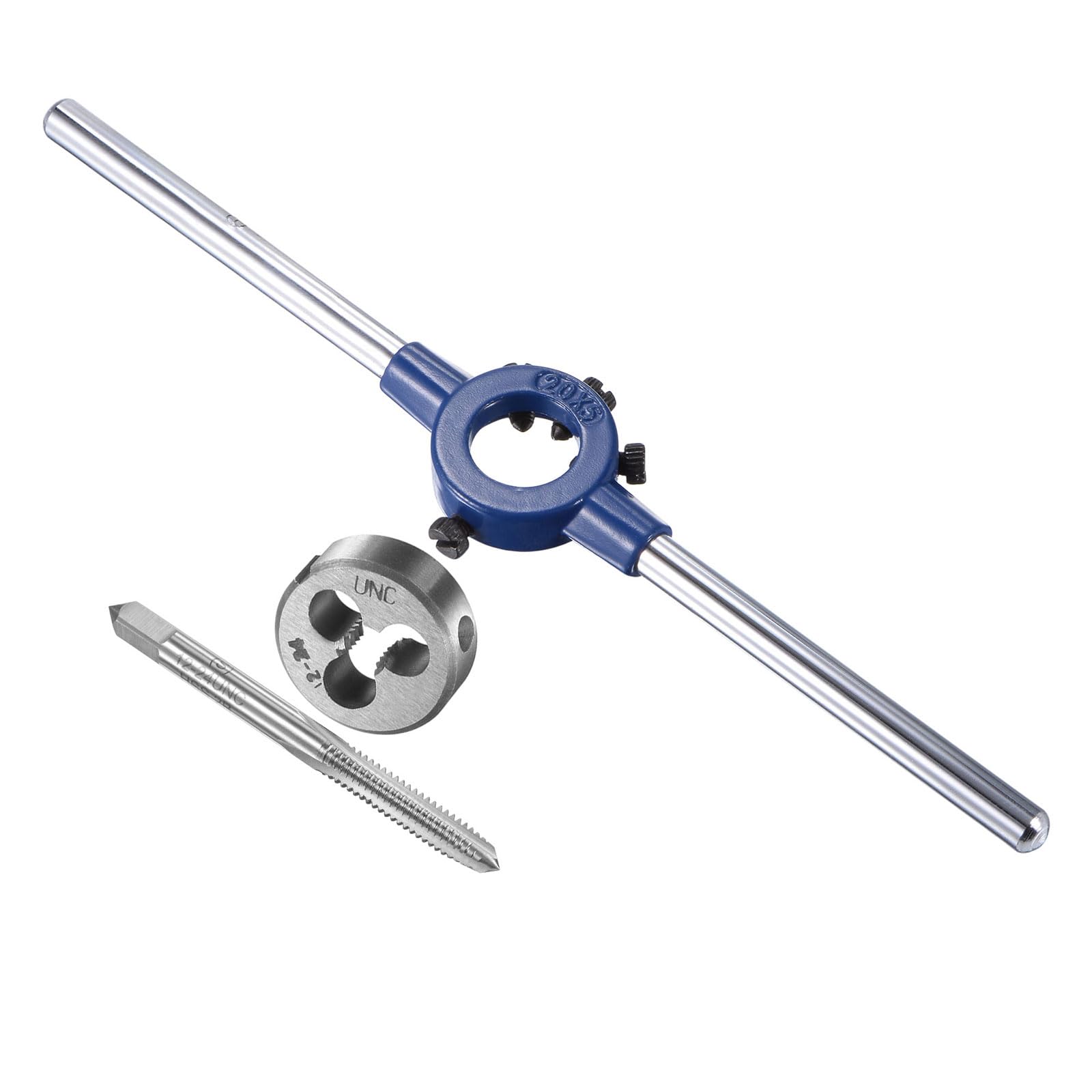 CoCud Tap and Die Stock Handle Set, 12-24 UNC Die & Fit 11mm-20mm OD / M3-M4 Die, High Speed Steel Thread Tapping and Wrench Tool Kit - (Applications: for Threading Repairing)