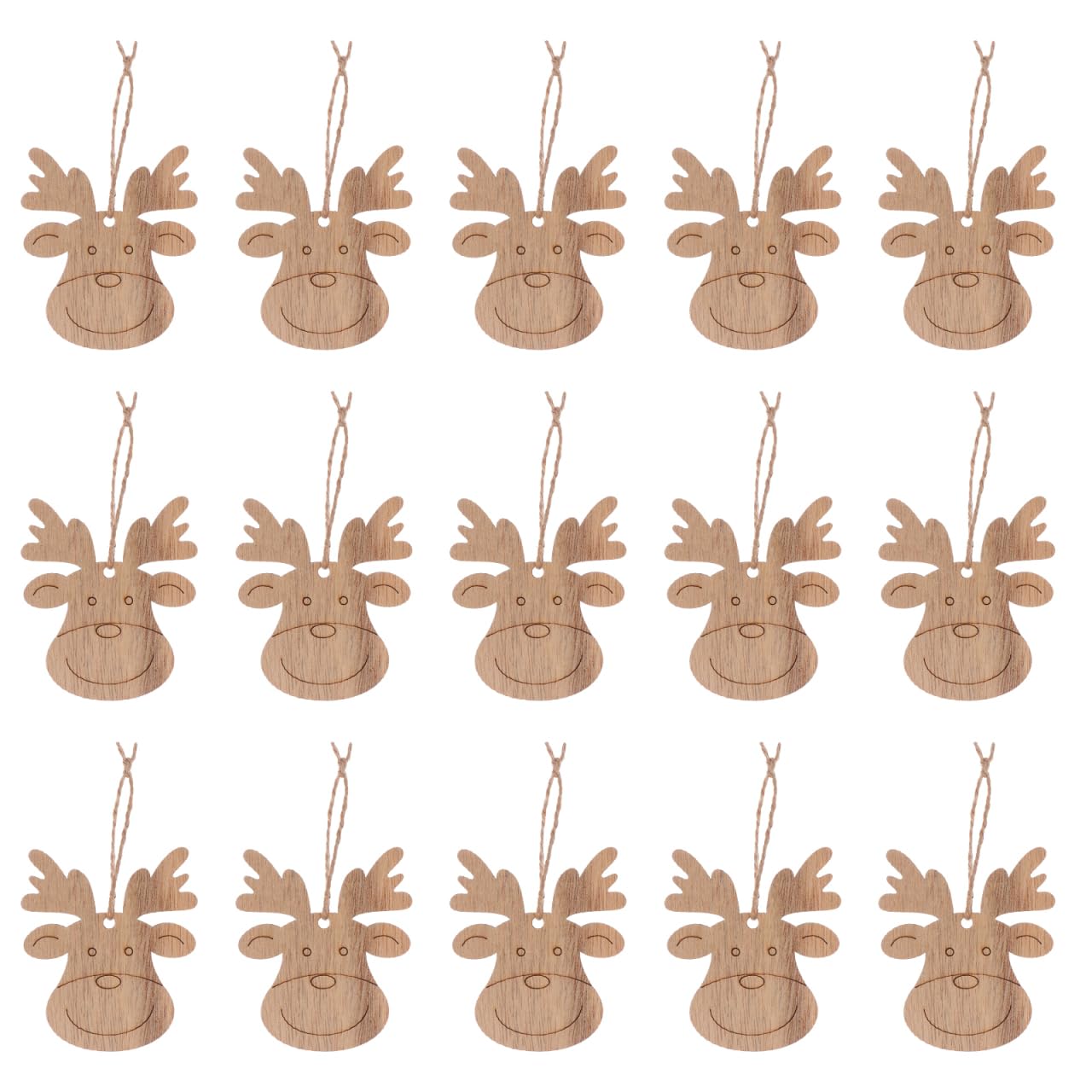 MAGICLULU 20pcs Unfinished Wooden Reindeer Head Cutout Pieces Hanging Wood Pieces for Christmas Tree, Holiday, DIY Crafts, Tag.