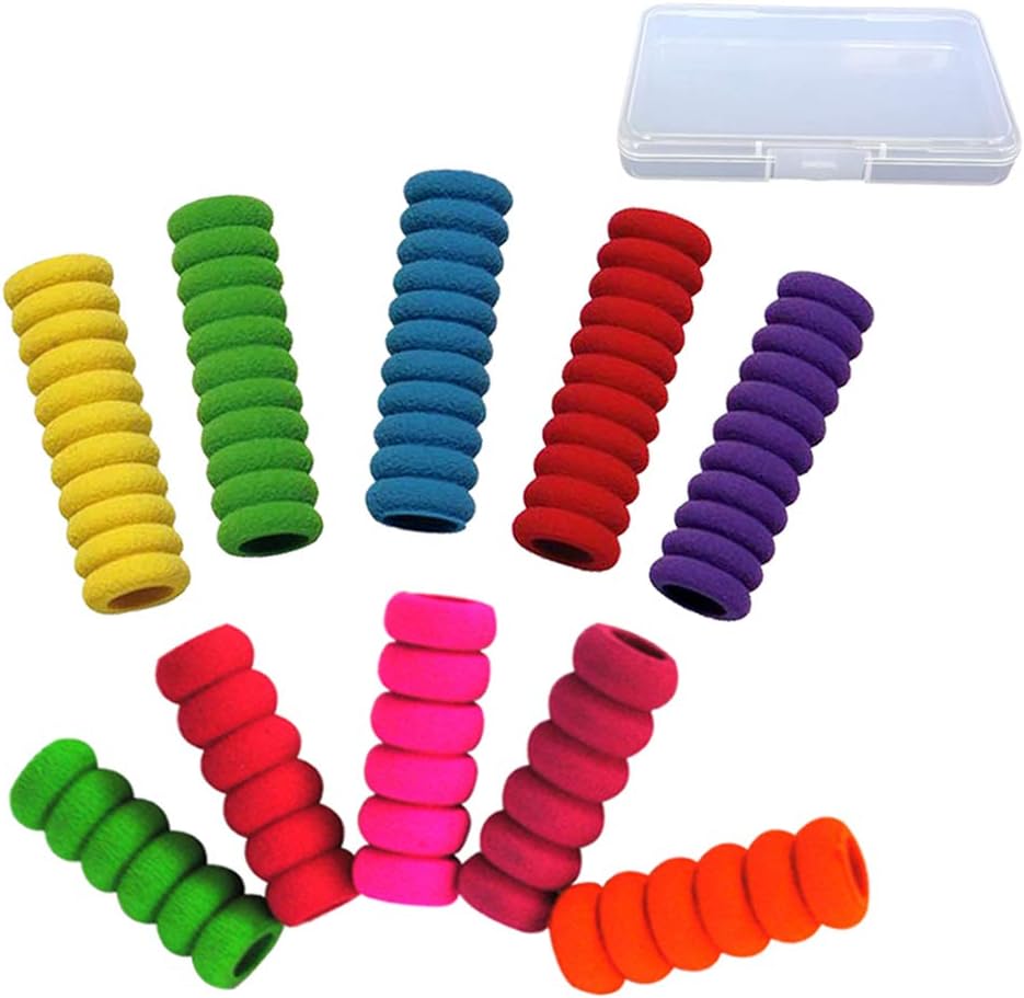 BOZEVON 10 Pieces Pencil Grips - Children Handwriting Pencil Grippers Aid Tool for Kids Adults Special Needs Righties or Lefties