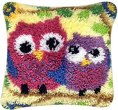 Latch Hook Kit DIY Pillowcase Crochet Cushion Cover Yarn Cross Stitch Kits fit for Adults and Beginners 15.7 x 15.7 inch (Owl)
