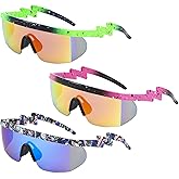 Tongcloud 3 Pair Unisex Retro Neon Retro Semi Rimless Sunglasses 80s 90s Sunglasses Lens Sunglasses for Men Women