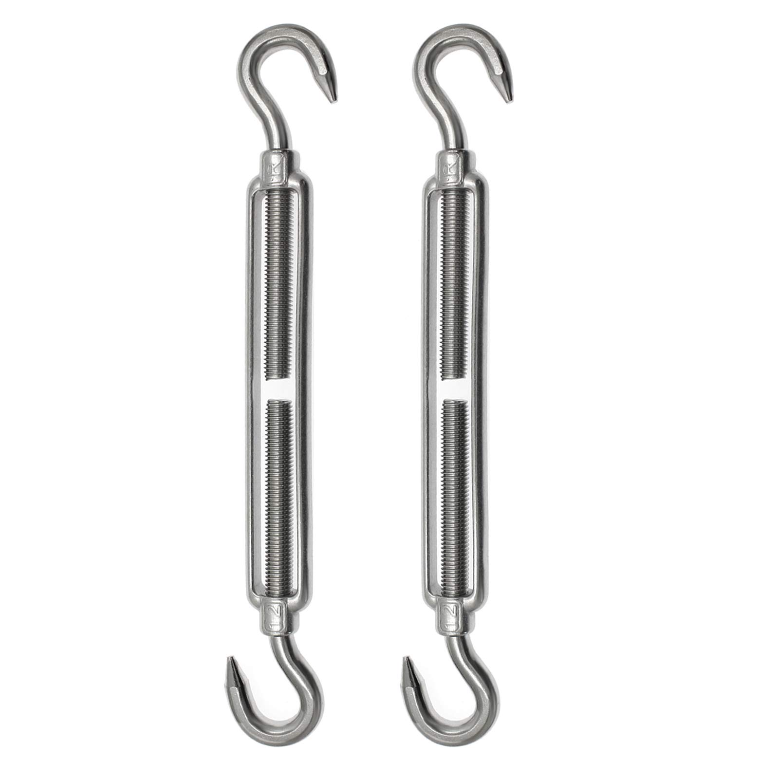 PHITUODA 2pcs M12 Stainless Steel 304 Hook & Hook Turnbuckles Adjustable Wire Rope Tensioner