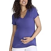 Motherhood Maternity Women's Short Sleeve Side Ruched V-Neck Pregnancy Tee Shirt