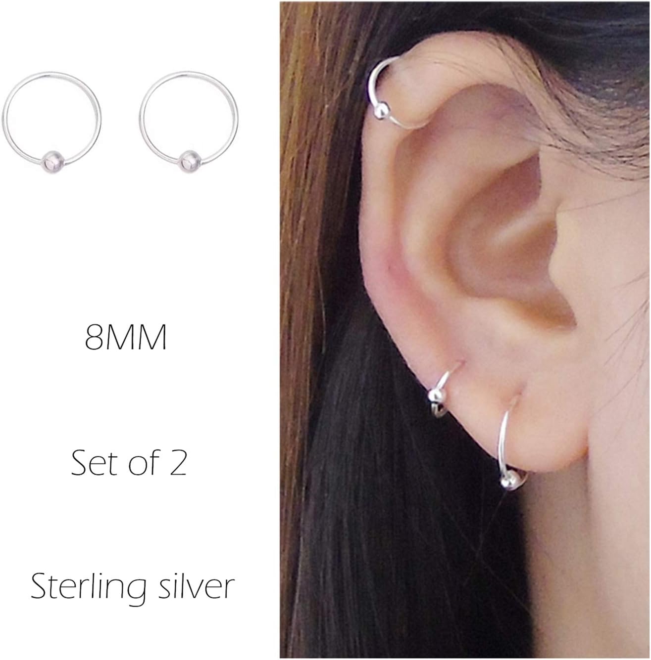 Sterling Silver Cartilage Earrings Piercing Earring Nose Rings Hoop for Women Men Girls