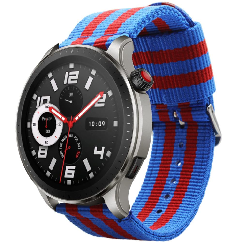 ESTUYOYA Barsa Watch Strap 22mm Compatible with Amazfit Bip 5/Balance/GTR 4/GTR 3 Pro/GTR 3/GTR 2/GTR/GTR 47mm/Stratos 3, Nylon Bracelet Football Barcelona Colors