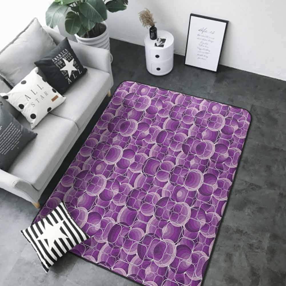 Floor Mats for Living Room Retro,Vintage Trippy Pattern with Inner Circles and Squares Kitsch Ornamental Urban Style, Lilac Purple 48"x 60" Area Rugs