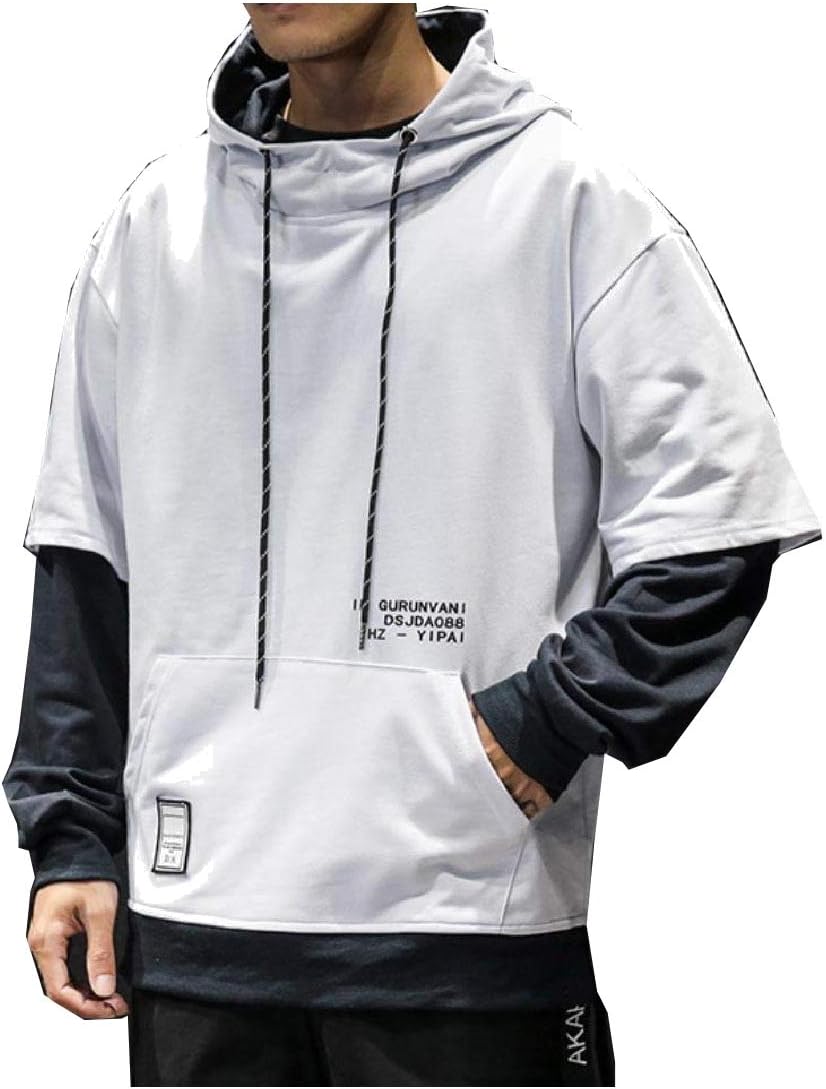 AngelSpace Men's Plus Size Casual Big Pockets Hooded Fake Two Pieces Sweatshirt