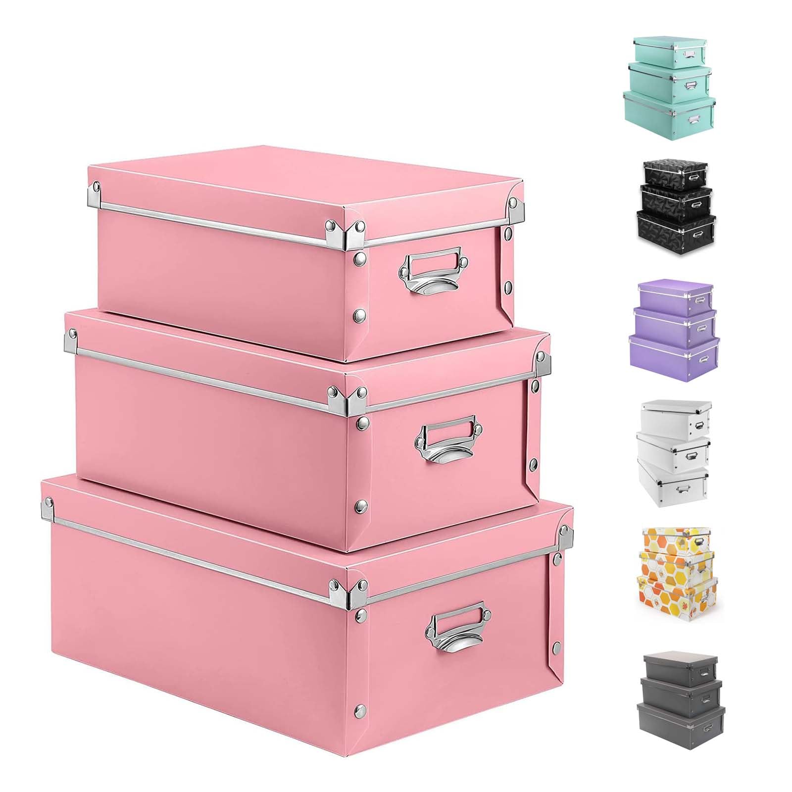 XUCHUN File Storage Boxes with Lid 3 in 1 Set, Foldable, Press-Stud Fastening, Moisture-Proof, Space Saving Storage Box for Photoes, Files, Closets