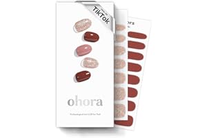 ohora Semi Cured Gel Nail Strips (N Heimish) - Brown, Glitter, Works with Any UV/LED Lamps, Salon-Quality, Long Lasting, Easy to Apply & Remove - Includes 2 Prep Pads, Nail File & Wooden Stick