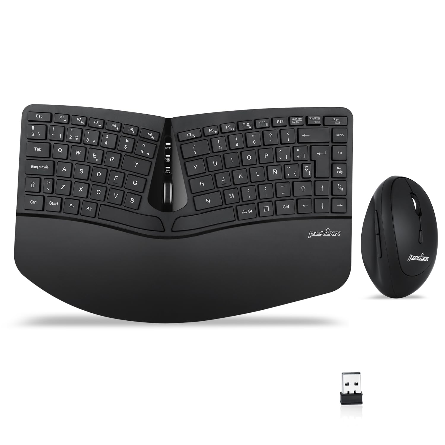 Photo 1 of Perixx PERIDUO-606 ES Set de Teclado Compacto Ergonómico inalámbrico y Ratón Vertical portátil - con reposa muñeca Ajustable y Teclas de Membrana Low Profile - QWERTY Español