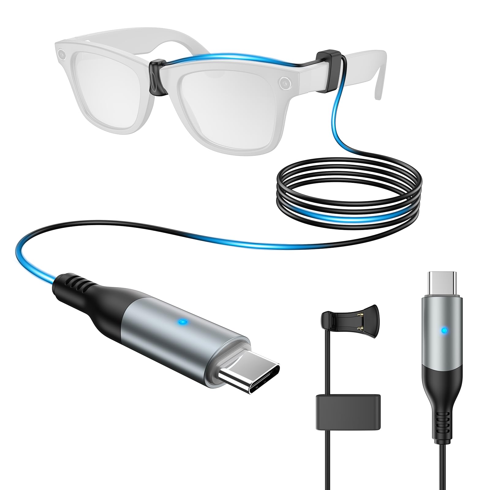 Photo 1 of ***(MISSING ACCESSORIES)***Ceephouge Charging Cable for Ray-Ban Meta Smart Glasses, USB-C Clip-On Contact 4.9FT/1.5M Portable Extension Charging Cable Compatible with Ray-Ban Meta Wayfarer/Skyler/Headliner Sport Sunglasses