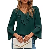 Dokotoo Womens Dressy Casual Blouses 3/4 Sleeve Spring Tops 2026 Ruffle V Neck Business Shirts