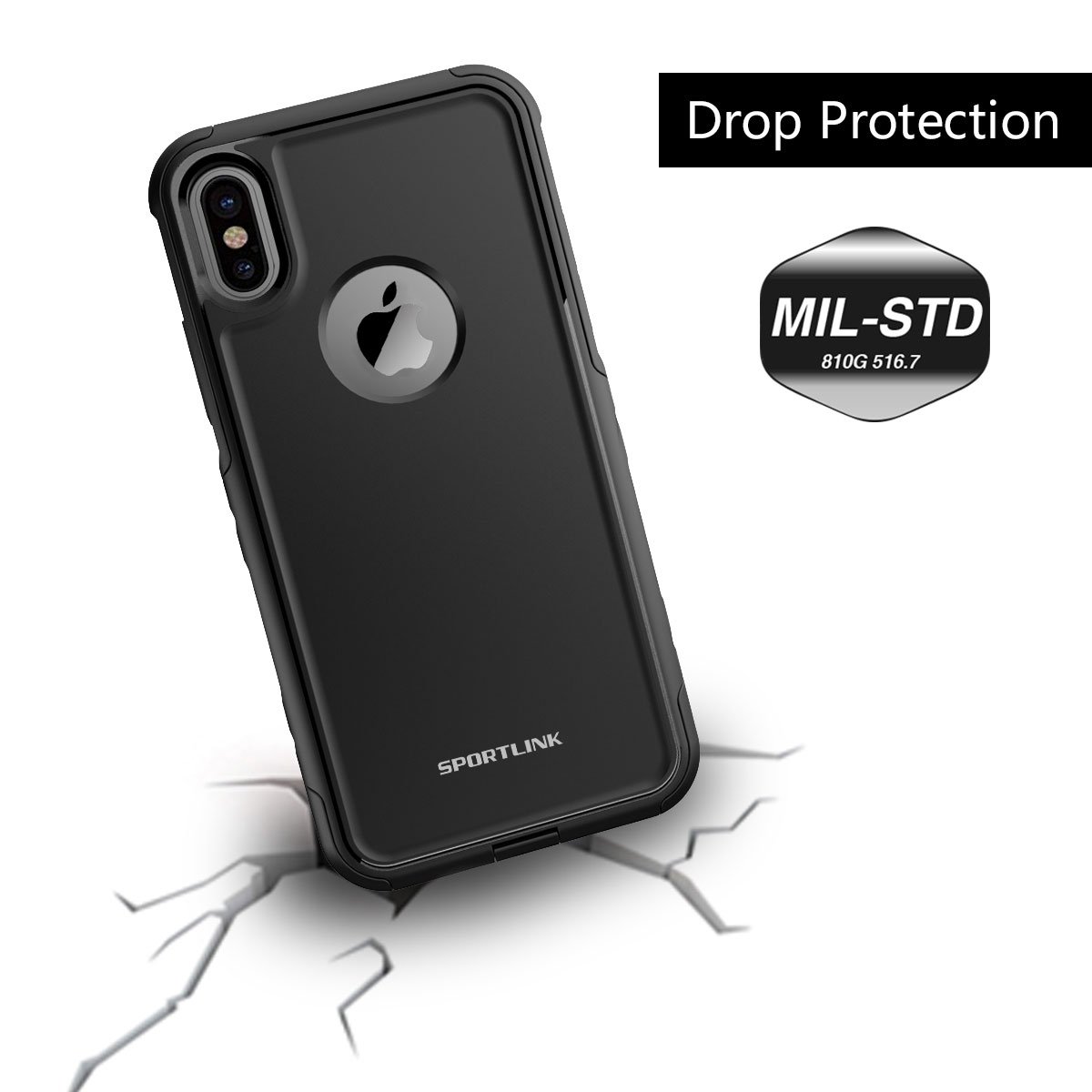 For iPhone X Case / iPhone 10 Case, Sportlink Dual Layer Hybrid Flexible TPU and Hard PC Double Protection Slip-Proof Drop-proof Anti-scratch Cover for Apple iPhone X 2017 (Black)