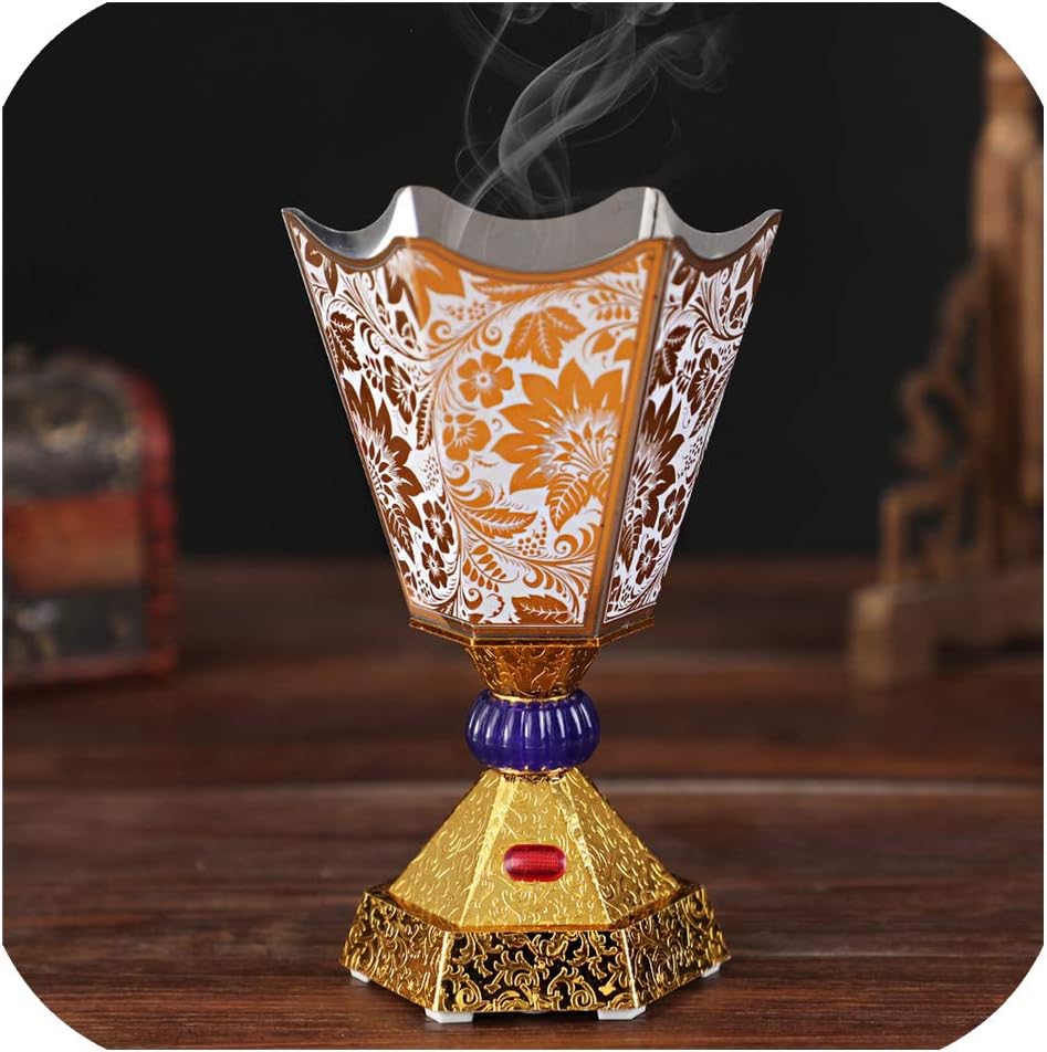 Sharing lives 1Pcs Alloy Electric Incense Burner Hexagonal Sun Moon Pattern Islamic Style with Socket for Home Office Teahouse Use Home Decor,White Flower