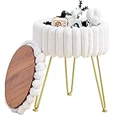 Wimarsbon Vanity Stool with Storage, Faux Fur Ottoman Chair with Metal Legs, Round Makeup Vanity Chair for Bedroom or Dressing Table, Modern Small Ottoman Seat (White)