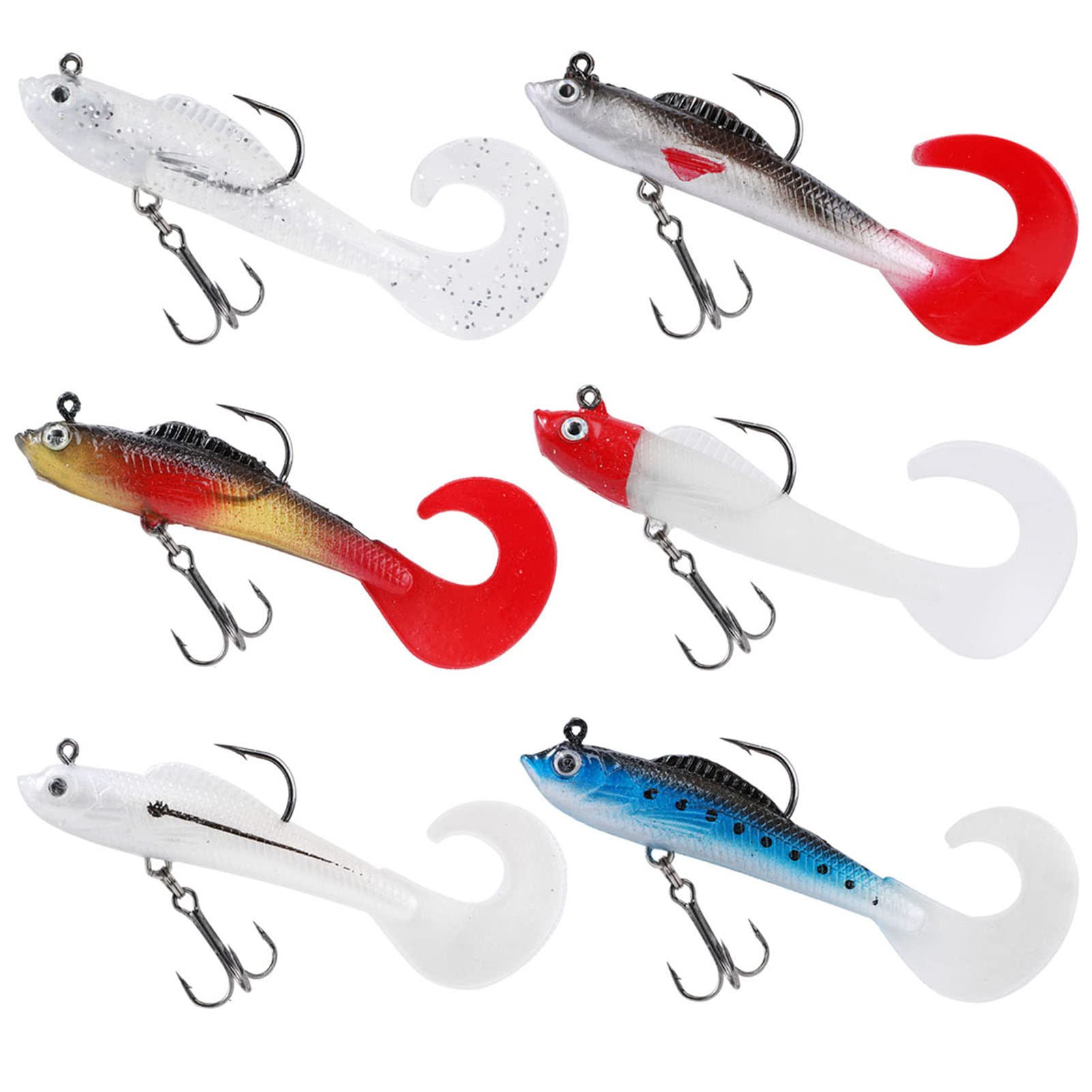 6 Pcs Fishing Lures for Pike, Trout & Perch - Soft Plastic Swimbaits with 3D Eyes & Single Hooks