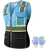 JKWEARSA Women Safety Vest, Multi Pockets High Visibility Reflective Breathable Mesh Work Vest For Lady, Durable Zipper