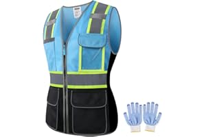 JKWEARSA Women Safety Vest, Multi Pockets High Visibility Reflective Breathable Mesh Work Vest For Lady, Durable Zipper