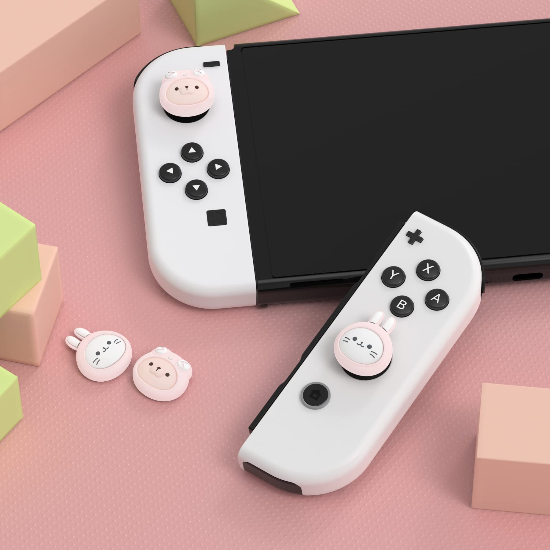 playvital Millennial Pink Joystick Caps for Nintendo Switch, Thumbstick Caps for Switch Lite, Analog Cover for Switch OLED Joycon Thumb Grip Caps for Switch/Lite/OLED - Cosplaying Kitten & Puppy