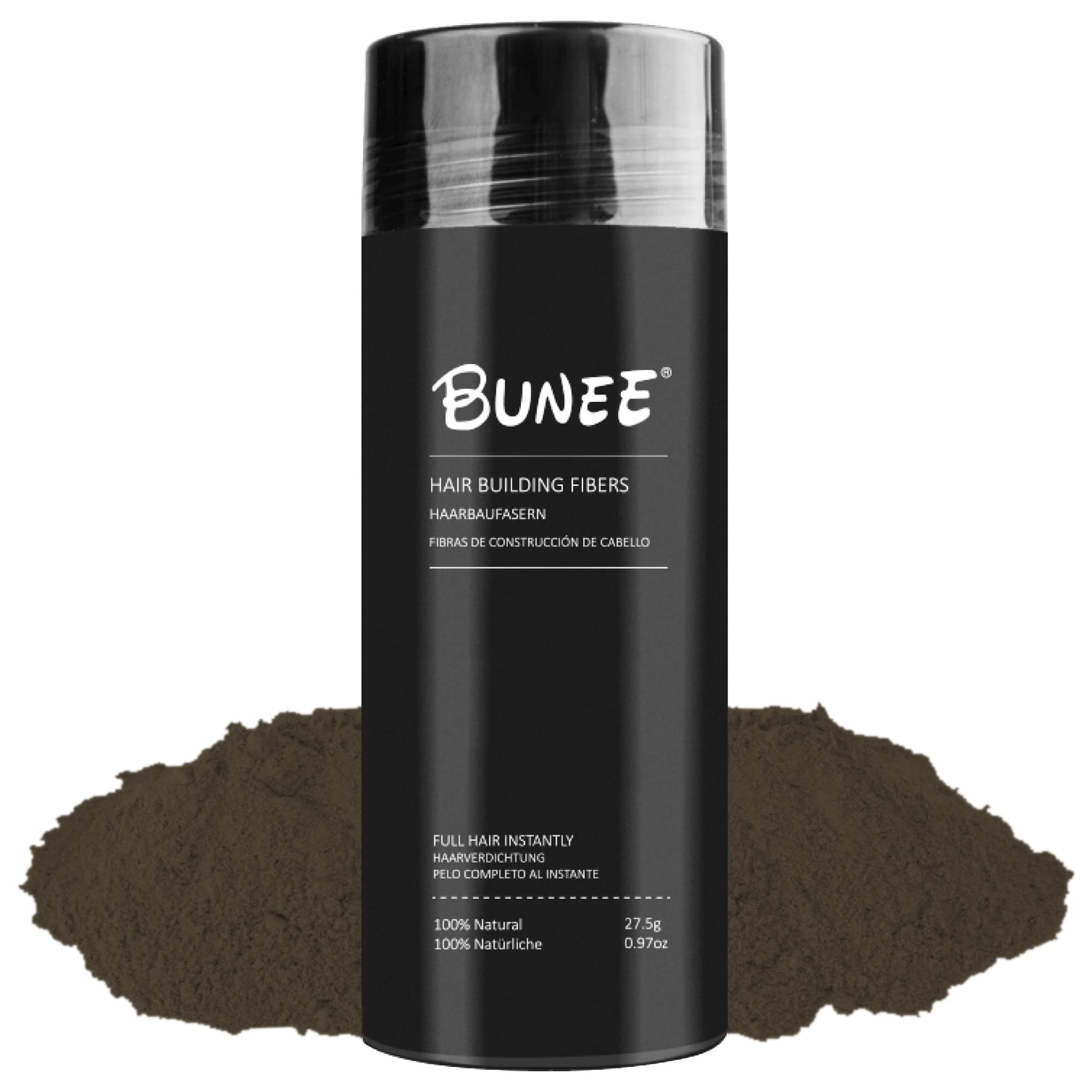 Bunee Hair Fibres - Hair Thickener - Hair Loss Coverage in 30 Seconds - 100% Natural Cotton Hair Powder Women and Men (Medium Brown 27.5g)