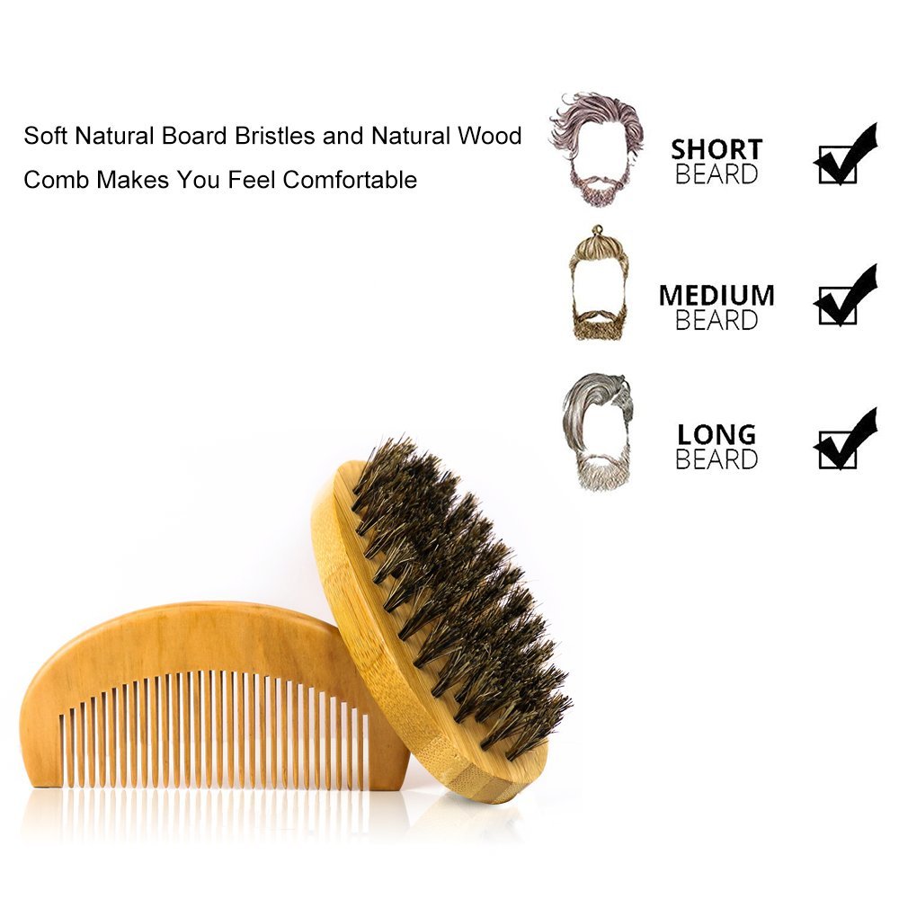 JUSTIME barba Cepillo y peine para hombres, cerdas de jabalí barba Cepillo y peine ayuda a que suaviza y acondicionado bigotes