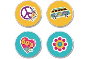 MAGJUCHE 60s Hippie Candy Stickers, 1960s Groovy Party Sticker Labels for Favors, Decorations, Fit, 304 Count