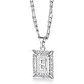 U7 Initial Letter Necklace for Men Women, 14K Gold/Silver Plated Square Capital Monogram Pendant Necklace from A-Z with 22+2