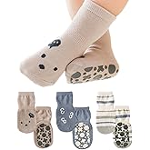Woeoe 3 Pairs Baby Socks with Grip Cute Pattern Non-slip Toddlers Socks for Kids Girls Boys (1-3 Years Old )