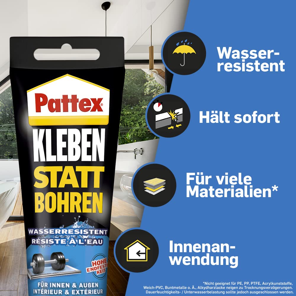 Pattex Montagekleber Kleben statt Bohren Wasserresistent, Kraftkleber für innen & außen, universell einsetzbarer Baukleber, Kleber mit hoher Festigkeit, 1 x 340g 2