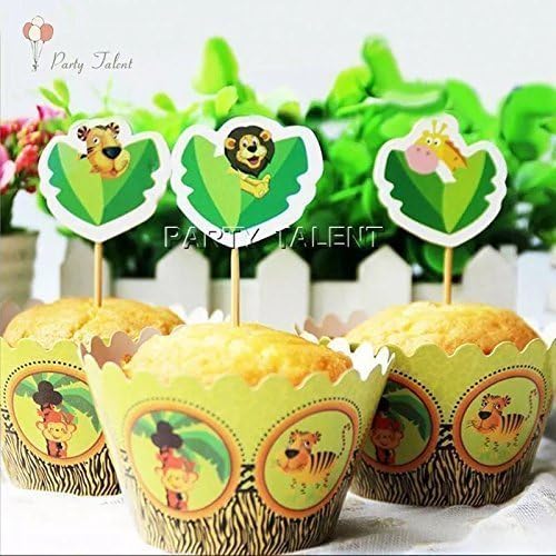 12 sets jungle safari cupcake wrappers and toppers,party decoration baby shower