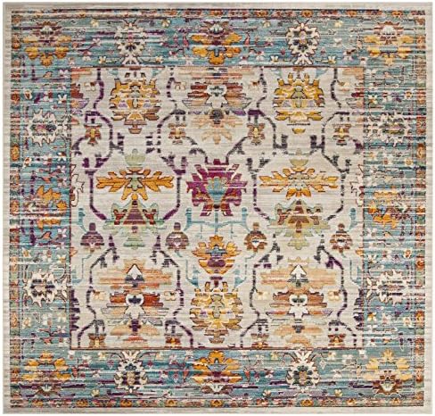 Safavieh Crystal Collection Crs518G Area Rug 7 X 7 Square Cream/Teal