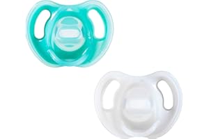 Tommee Tippee Ultra-Light Silicone Pacifier, 6-18 Months, Symmetrical One-Piece Design, BPA-Free Silicone Binkies, Blue/White, Pack of 2