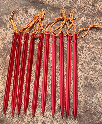 SOLEADER Tent Stakes Heavy Duty, Tent Pegs, 9 Inch, Aluminum, Utralight, Extra Long, for Camping Beach Hammock Tarp Shelter Cannopy (9, 12 Pack)