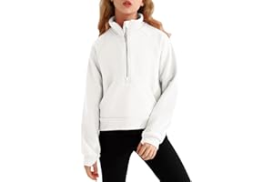 Adarl Girls Sweatshirts Half Zip Cropped Hoodies for Girls Stand Collar Fall Pullover with Pockets Thumb Hole 7-14Y