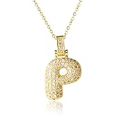 KELMALL 14K Gold or Silver Plated Initial Pendant Necklace for Women, Chunky Puffy CZ Letter Pendant Necklace, Personalized Jewelry Gift with Box