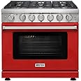 KOSTCH 36 inch Professional Freestanding Pro-Style Natural Gas Range or Liquid Propane Gas Range with 6 Burners, 6.0 cu.ft. Oven Capacity, in Stainless Steel - KOS-36RG03M (Red)